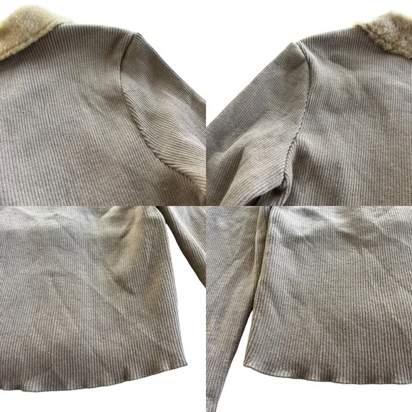 Jaclyn Smith Womens Sz XL Tan Faux Fur Collar Suede Front Knit Penny Lane Jacket - Picture 11 of 16